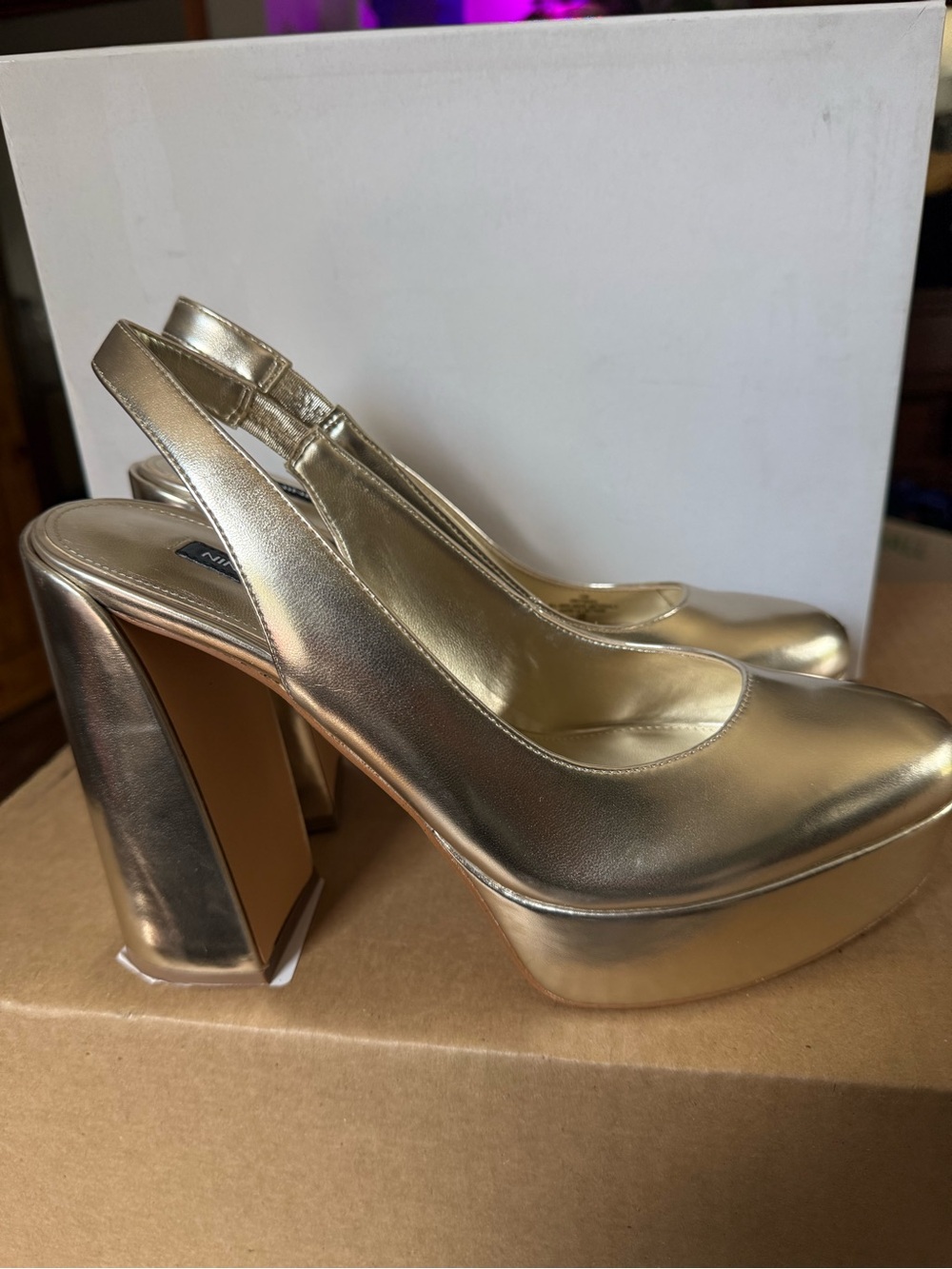Nine West Metallic Gold Platform Slingback Pumps